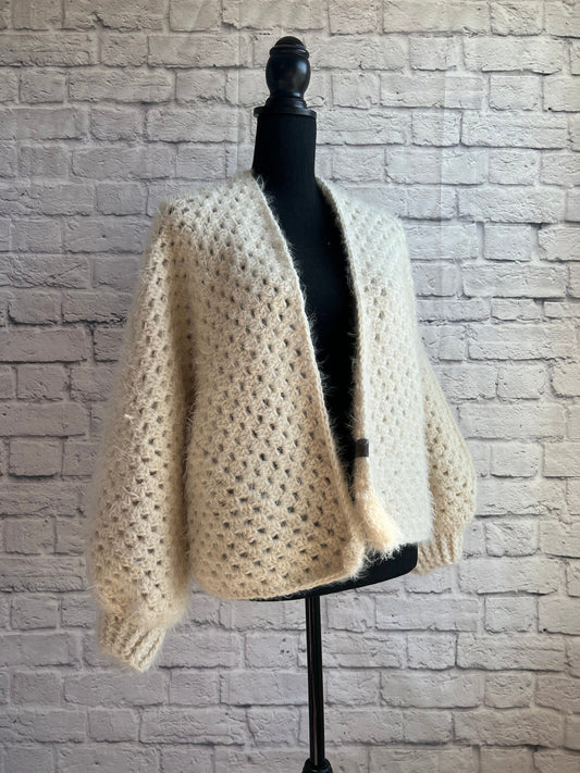 Soft Cream Cardigan. Ethereal Garden/Fairy Inspired Crochet Sweater. Hexagon Cardigan