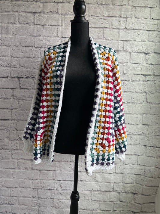 Rainbow Cardigan. Multicolor Hexagon Cardigan. Women’s Crochet Sweater.