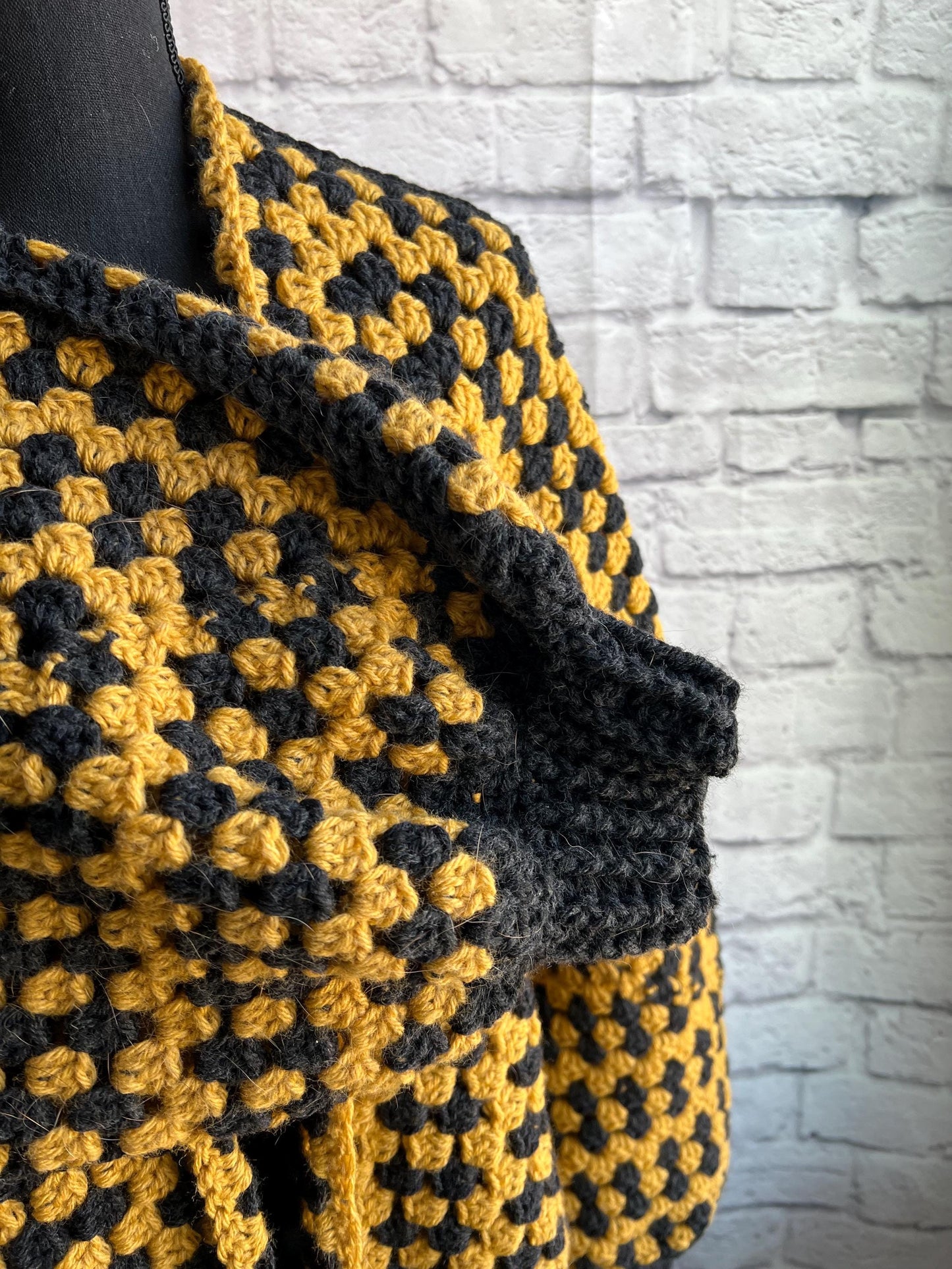 Black and Yellow Cardigan. Women's Crochet Sweater. Hexagon Cardigan.