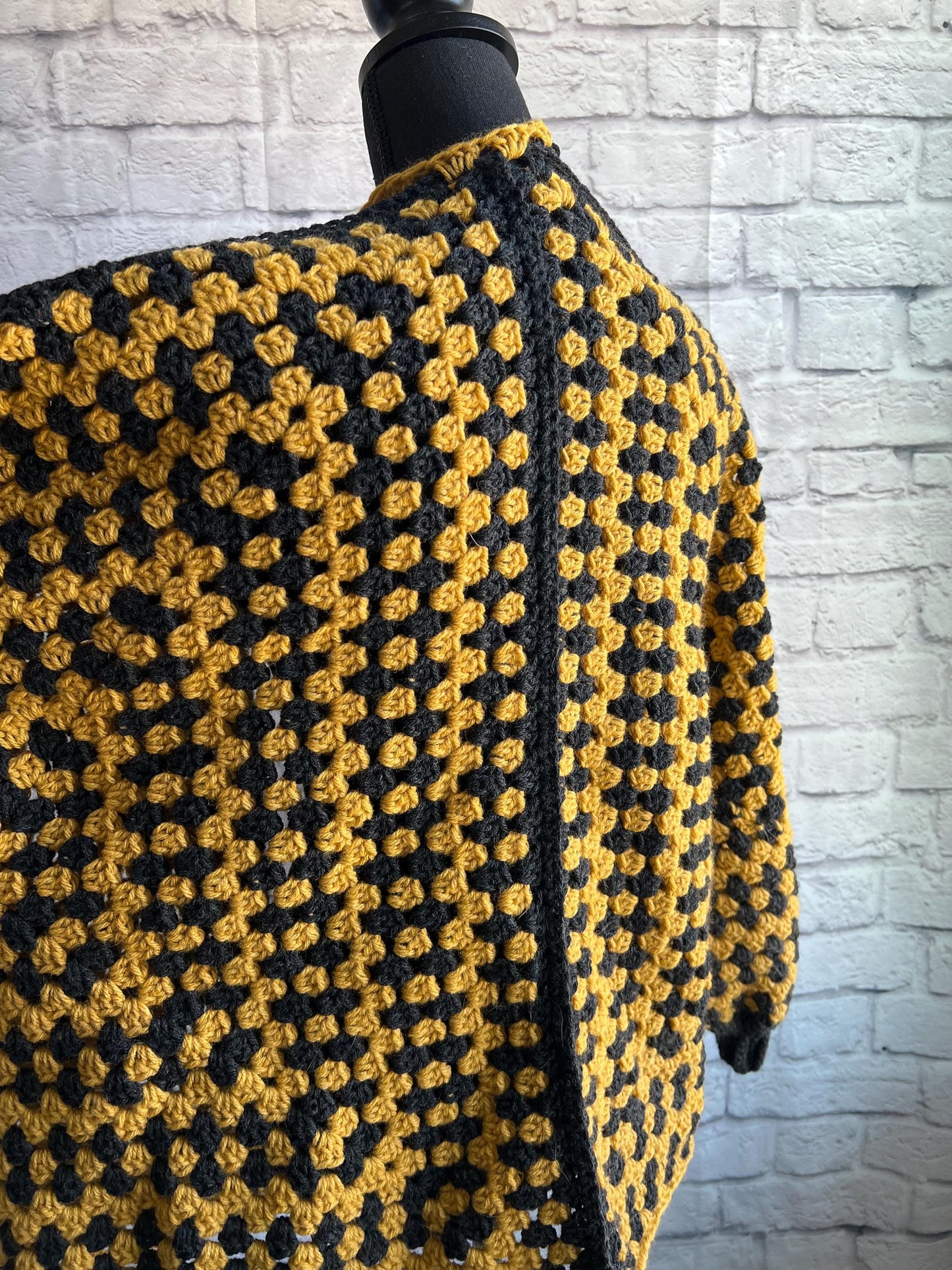 Black and Yellow Cardigan. Women's Crochet Sweater. Hexagon Cardigan.