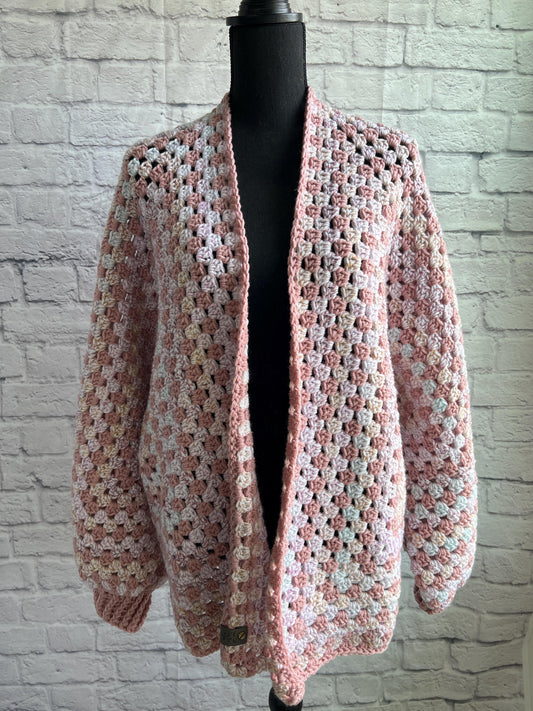 Rosey Pink Cardigan. Knit Sweater. Women's Crochet Sweater. Hexagon Cardigan.