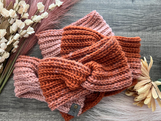 Ava Earwarmer Knit Headband. Women’s Knit Earwarmer. Blush and Spice Winter Headband.