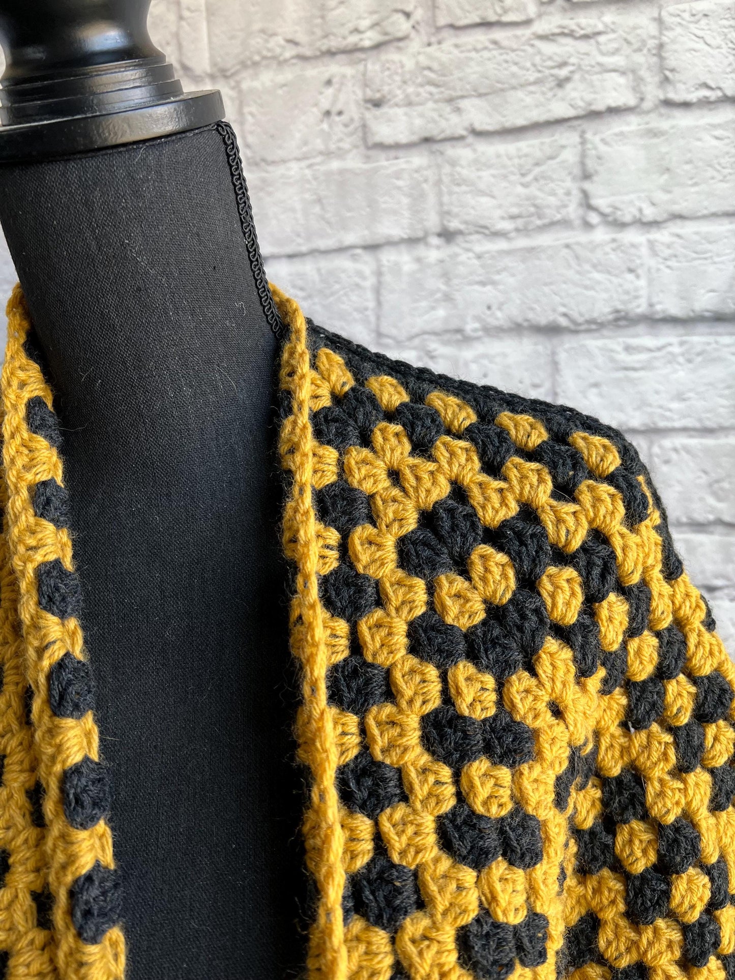 Black and Yellow Cardigan. Women's Crochet Sweater. Hexagon Cardigan.