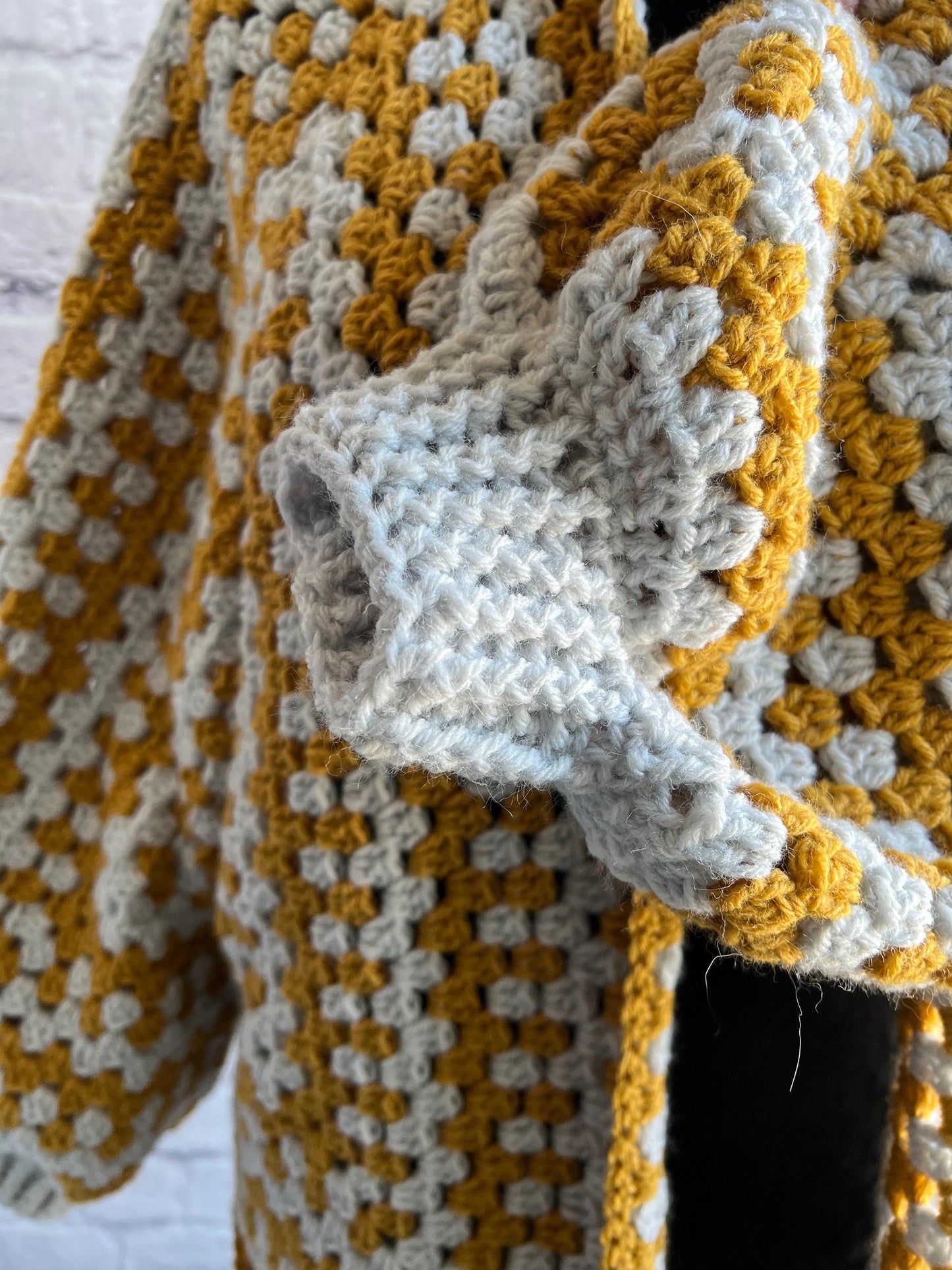 Grey and Yellow Cardigan. Mustard and Gray. Women's Crochet Sweater. Hexagon Cardigan.