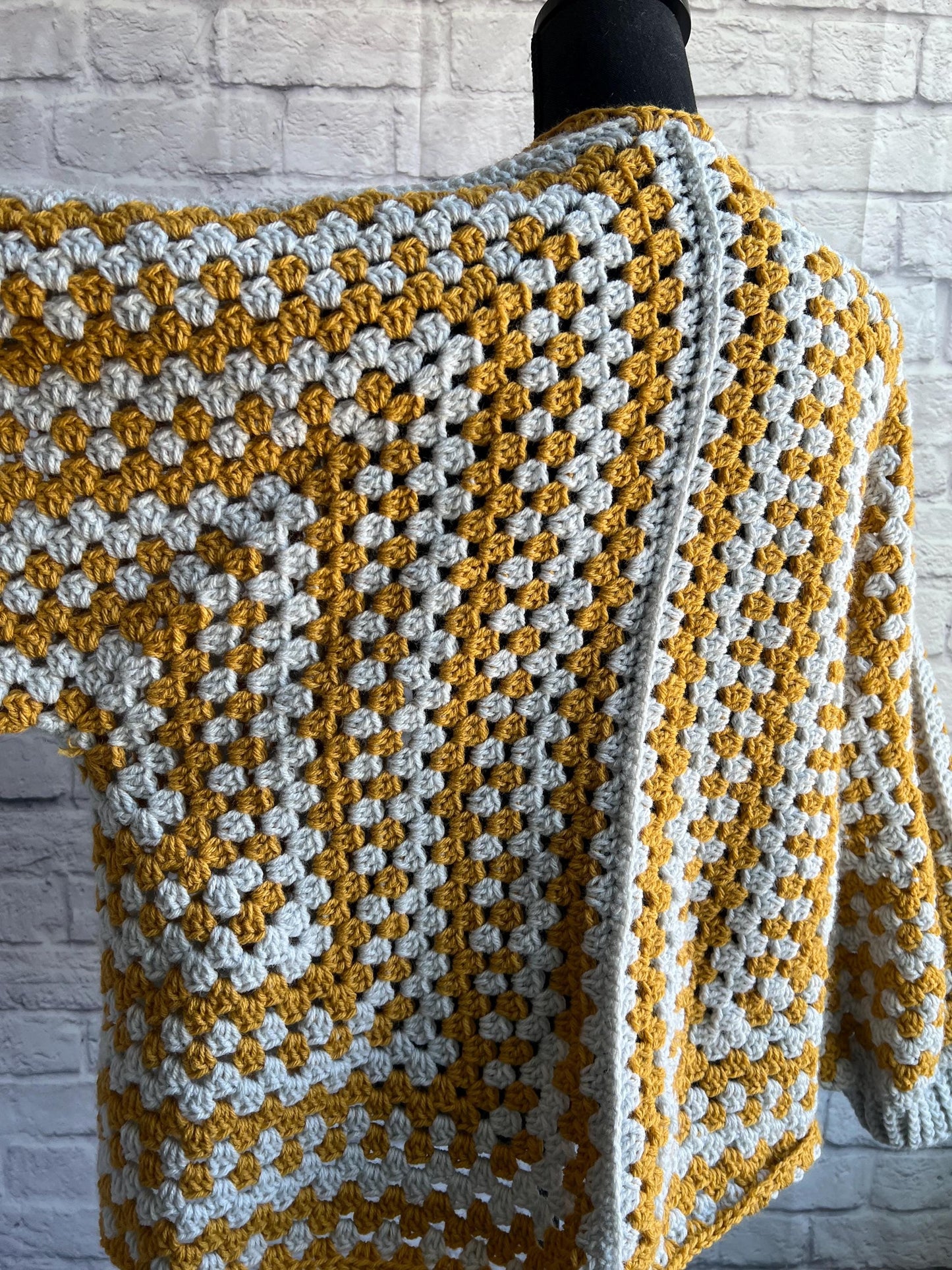 Grey and Yellow Cardigan. Mustard and Gray. Women's Crochet Sweater. Hexagon Cardigan.