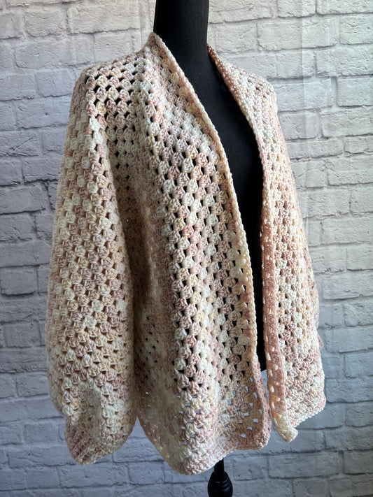 Romantic Pink and Cream Cardigan. Knit Sweater. Women's Crochet Sweater. Hexagon Cardigan.