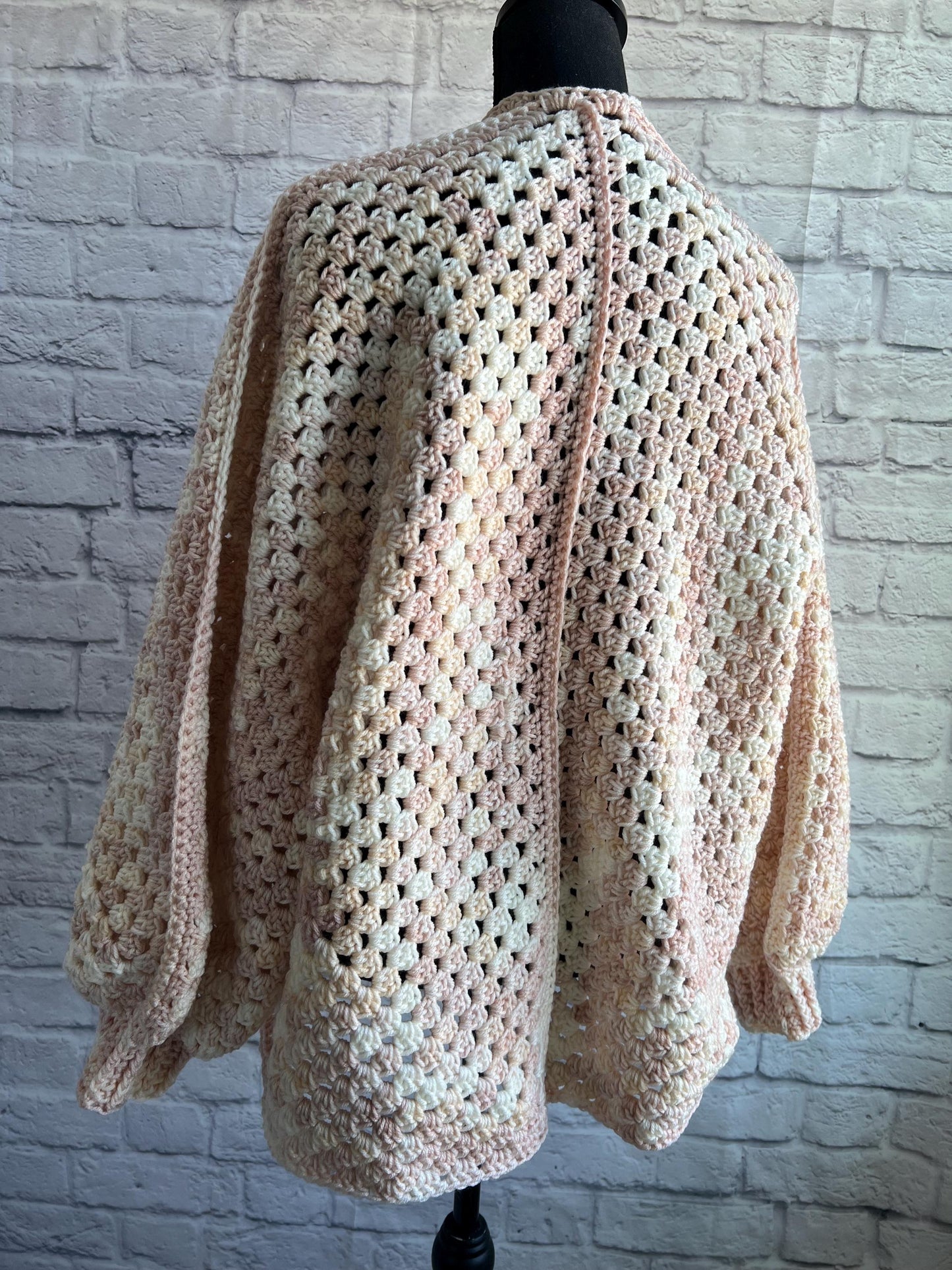 Romantic Pink and Cream Cardigan. Knit Sweater. Women's Crochet Sweater. Hexagon Cardigan.