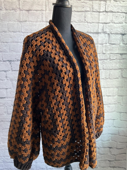 Fall Black and Copper Cardigan. Granny Hexagon Cardigan Sweater. Halloween Sweater. Fall Sweater.