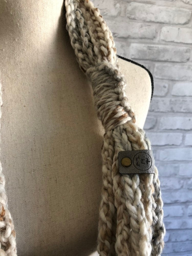Knit Scarf. Cream Braided Chain Scarf. Neutral Braided Women's Scarf. Beige Chain Scarf. Cream, beige and grey neutral cowl.