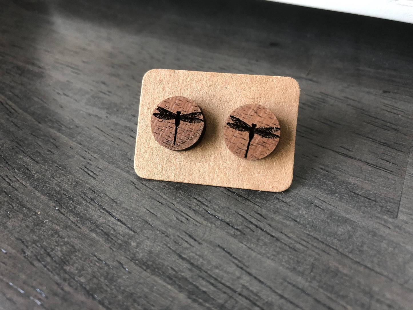 Dragonfly Engraved Wood Studs. Dragonflies. Gift for Her. Post Earrings.