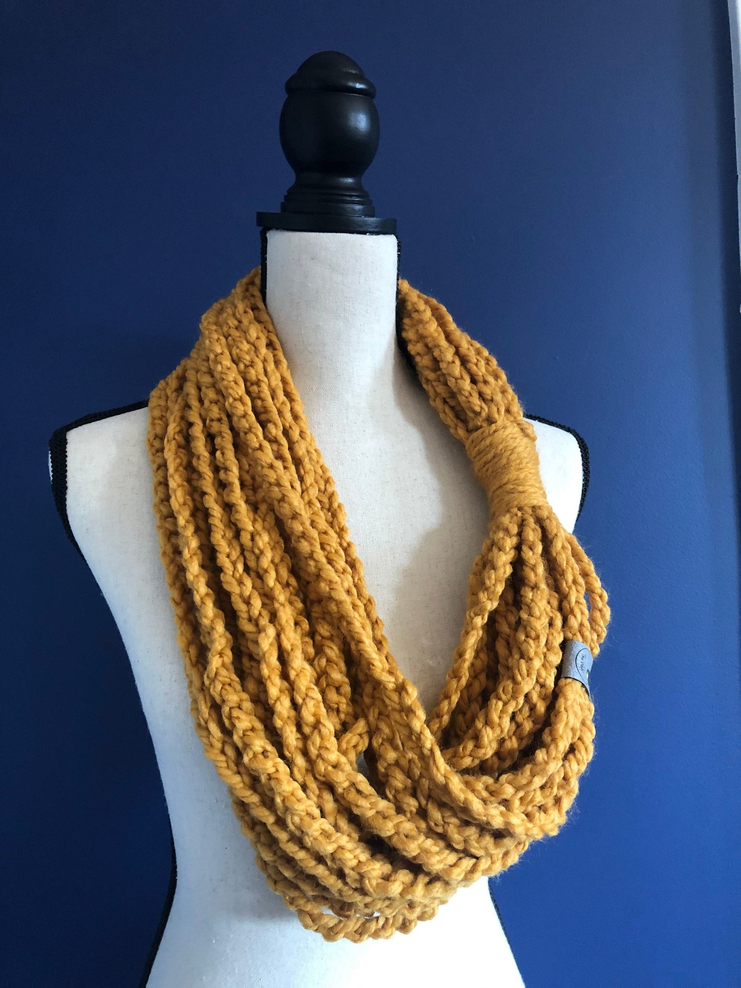 Mustard Yellow Women's Scarf. Knit Infinity Scarf. Golden Chain Scarf. Womens Knit Cowl. Braided Yellow Cowl.