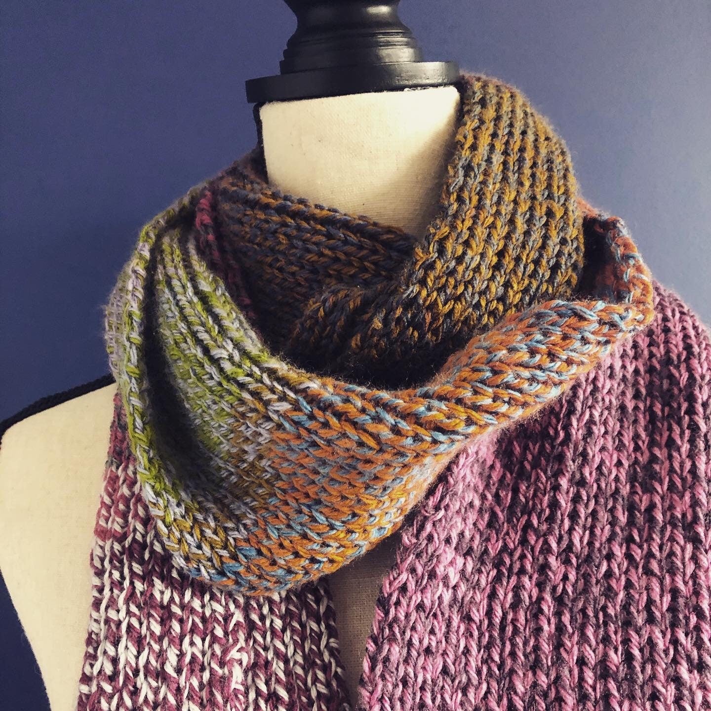 Knit Scarf. The Lizzie Scarf. Multicolor Knit Ribbed Scarf. Open Long Scarf. Bohemian Scarf.