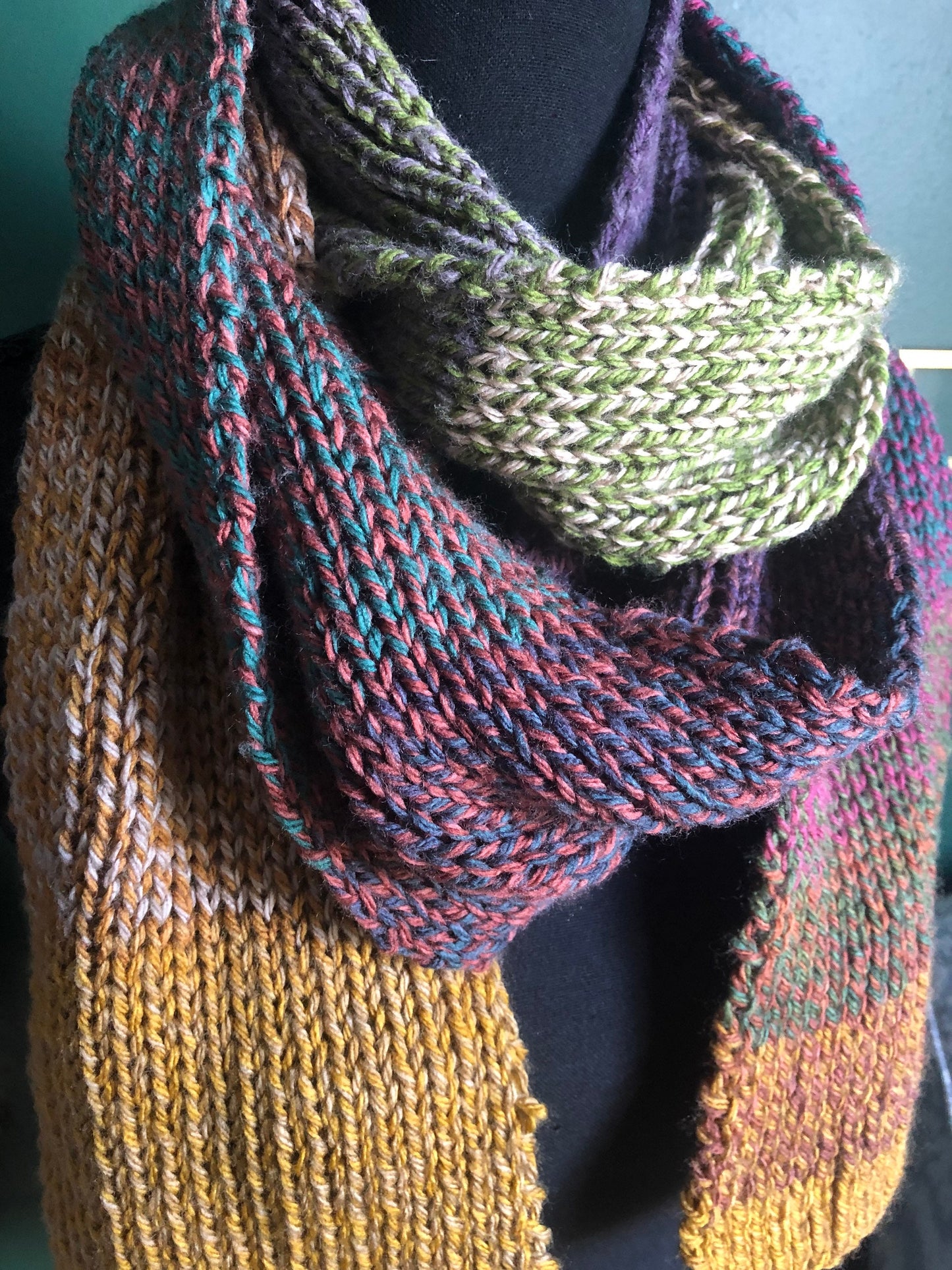 Knit Scarf. The Lizzie Scarf. Multicolor Knit Ribbed Scarf. Open Long Scarf. Bohemian Scarf.