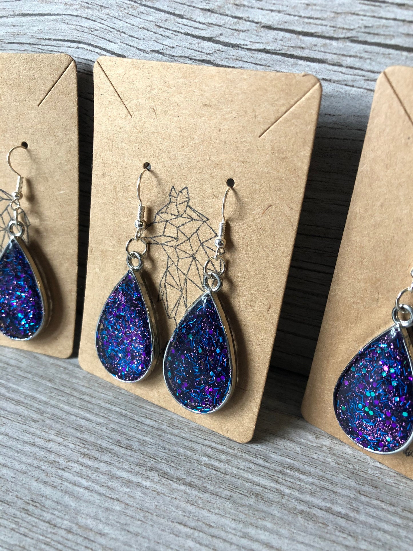Galaxy Teardrop Earrings. Blue and Purple Dangle Earrings.