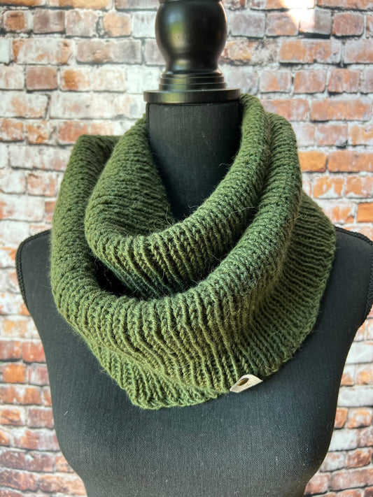 Woman’s Green Knit Wrap. Forest Green Infinity Scarf. Fall Accessory.